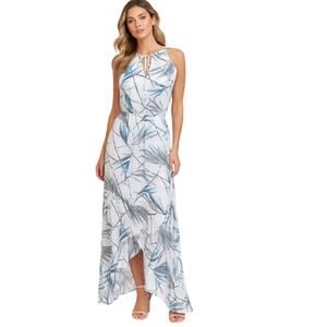 White House Black Market High Low Dress in Blue/White Print EUC Size 8